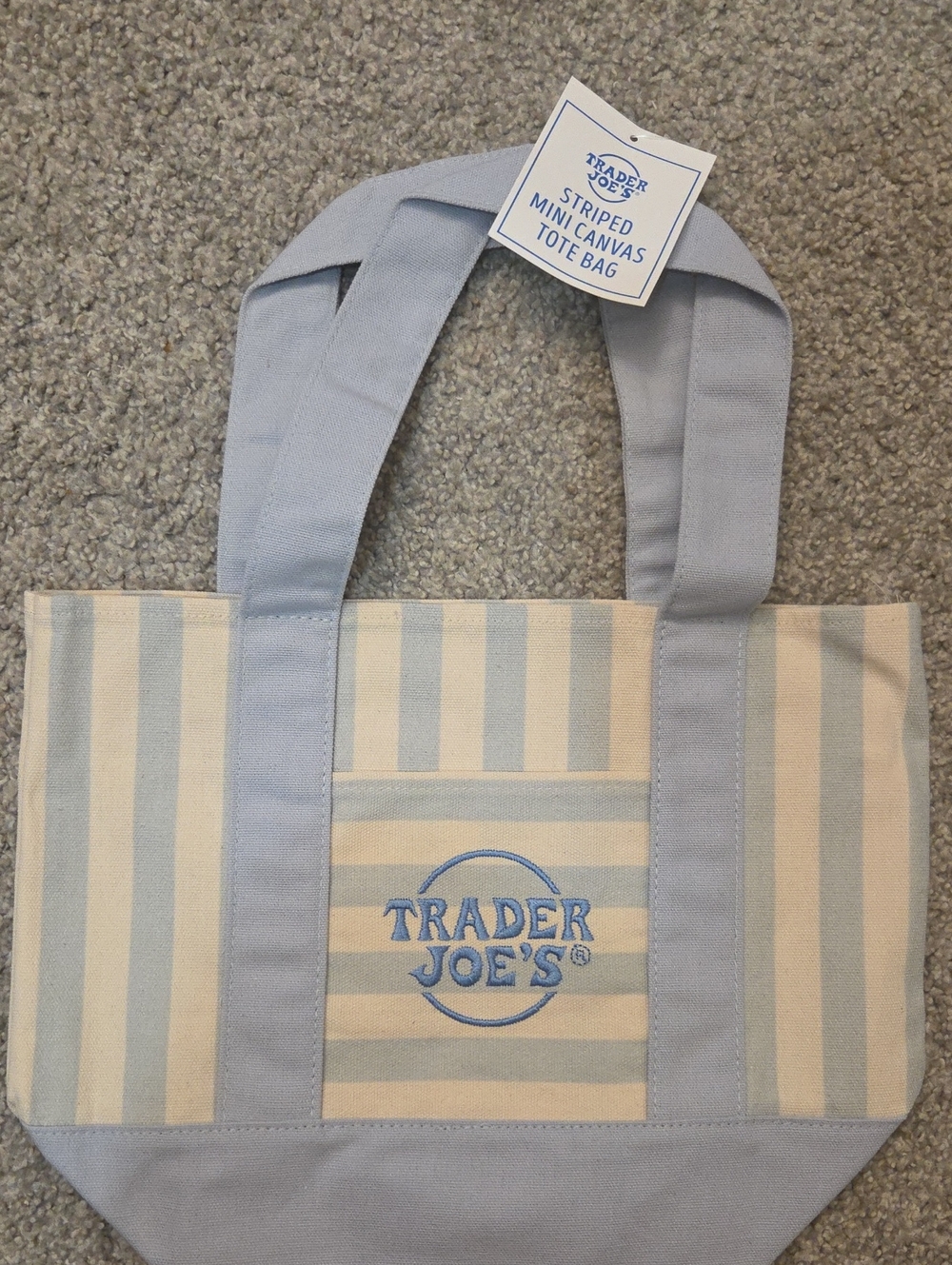 Trader Joe's Mini Blue Striped Canvas Tote Bag NWT